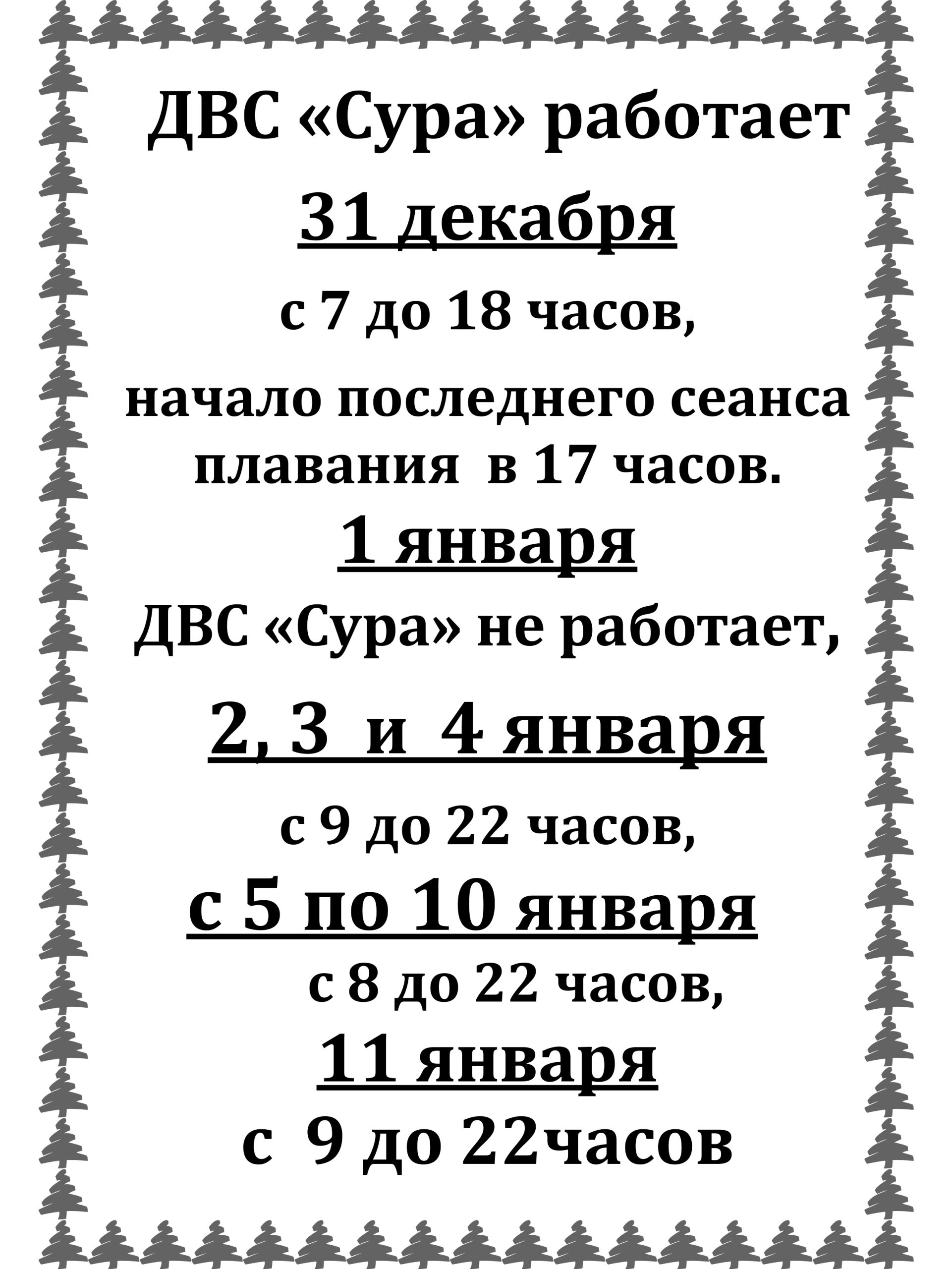 Режим Работы Двс &Quot;Сура&Quot; В Новогодние Праздники